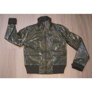 Vintage Stone Utility Glossy Green Bomber Jacket